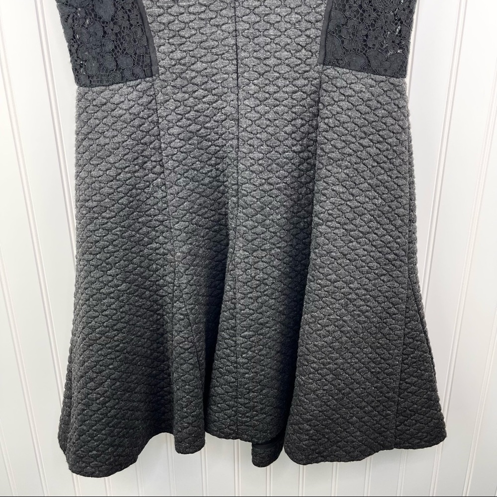 Rebecca Taylor Fit & Flare Quilted Lace Gray Black Dress Size 8 - Picture 8 of 13